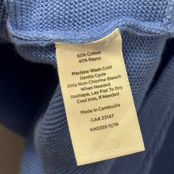 Talbots Sweater Sz XL Ribbed Blue Cotton Rayon Sweater Long Sleeve Pullover - Picture 5 of 11